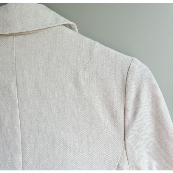 URBAN OUTFITTERS Size S Cream Linen Herringbone Blazer Jacket Neutral Minimalist - Picture 9 of 15